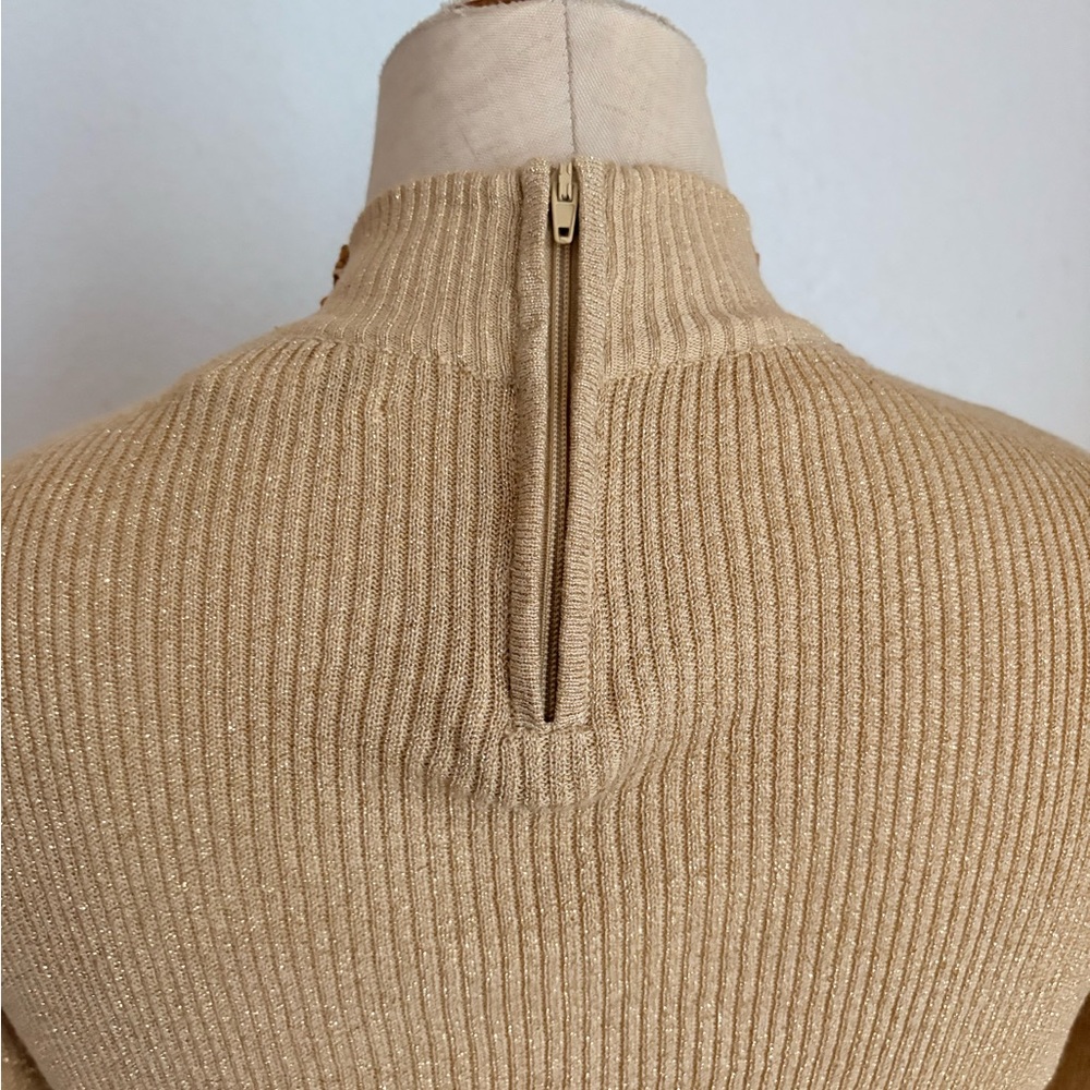 Vtg Once Again Womens M Gold Sequin Beaded Ribbed Knit Long Sleeve Sparkle Top - Picture 11 of 12